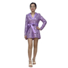 R355 Women All-over cut out embroidery notched collar long sleeves waist-tie party romper