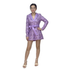 R355 Women All-over cut out embroidery notched collar long sleeves waist-tie party romper