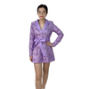 R355 Women All-over cut out embroidery notched collar long sleeves waist-tie party romper