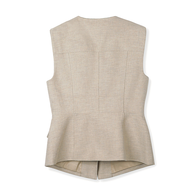 J043 Women V neck peaked lapels panelled smart casual short outer vest