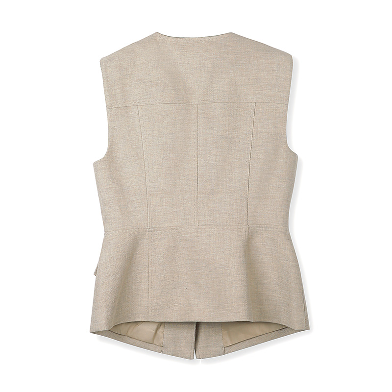 J043 Women V neck peaked lapels panelled smart casual short outer vest