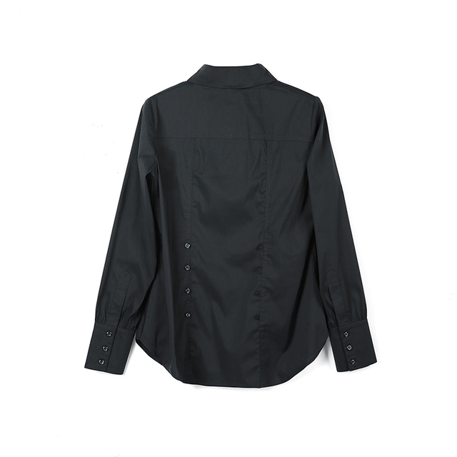 F477 Women Poplin collared long sleeves blouse