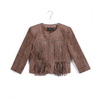 E753 Women Faux suede round neck fringed short jacket