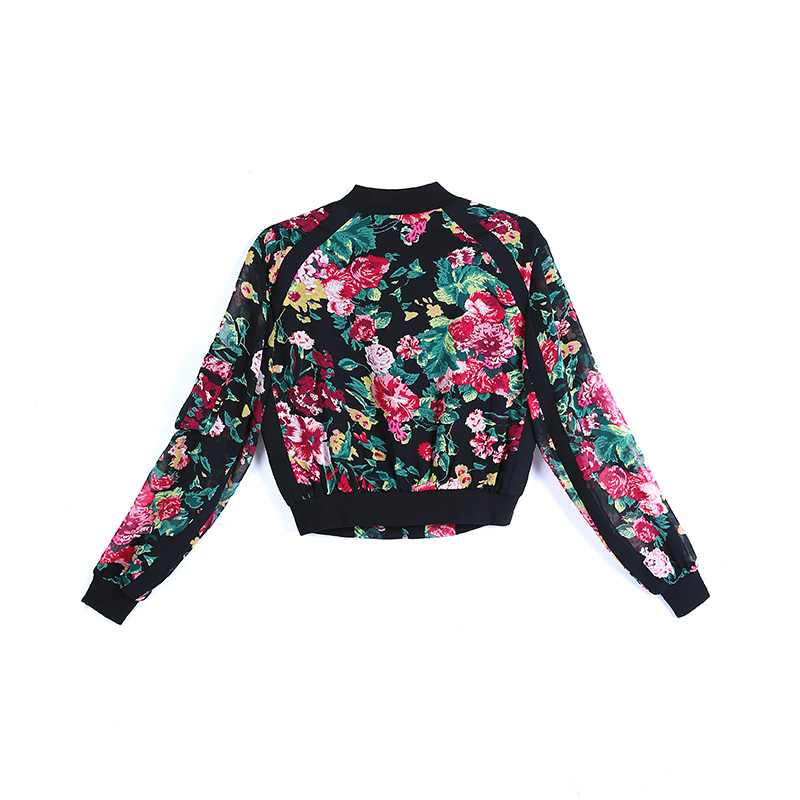 8000 Women Flower print combo solid crepe smart casual short bomber jacket