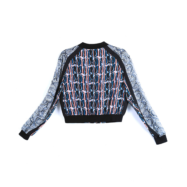 J579 Women Paisley print combo ribbed hem short bomber jacket