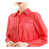 T060-7 Women Solid shirt collar long sleeves drawstring waist cropped blouse