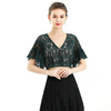 T064-3 Women 2-tone floral lace V neck short sleeve elasticated hem cropped tops