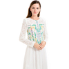 T148 Women All-over Lace floral print combo long sleeves back peplum blouse jacket