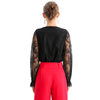 T150 Women Floral lace V-neck ruffled detail long sleeve blouse