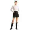T195 Women Stretch poplin shirt collar long sleeves career fitted blouse