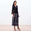 T183 Women Floral scallop lace Swiss-dot combo long sleeves braided trims evening blouse