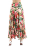 S069-2 Women Floral print panelled asymmetric pleated ruffle long flare skirt