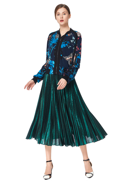 J133 Women Floral print combo solid crepe panelled design smart casual bomber jacket