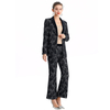 J155 Women Lace bonded fabric combo velvet notched lapel tailored-cut single-breasted blazer
