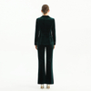 J146 Women Velvet combo satin notched lapel long sleeves tailored-cut single-breasted blazer