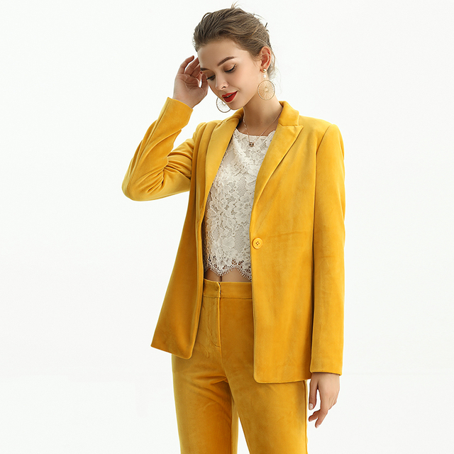 J155-4 Women Velvet notched lapel long sleeves tailored-cut single-breasted blazer