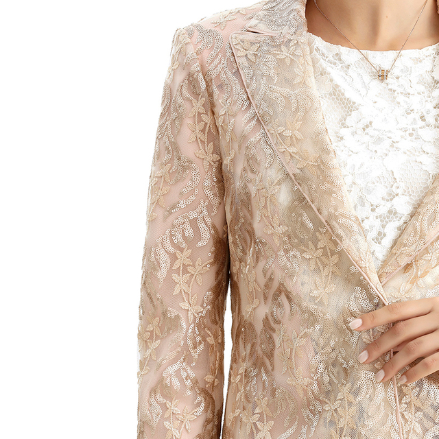 J180-2 Women Embellished tulle notched lapel tailored-cut evening blazer