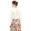 T104 Women Solid classic collar long sleeves drawstring waist cropped blouse