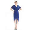 S075-3 Women Floral lace asymmetric scallop hem midi party skirt