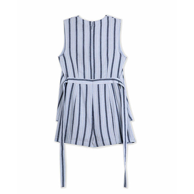 D717 Women Dobby stripe rayon knit combo 2 In 1 waist tie romper