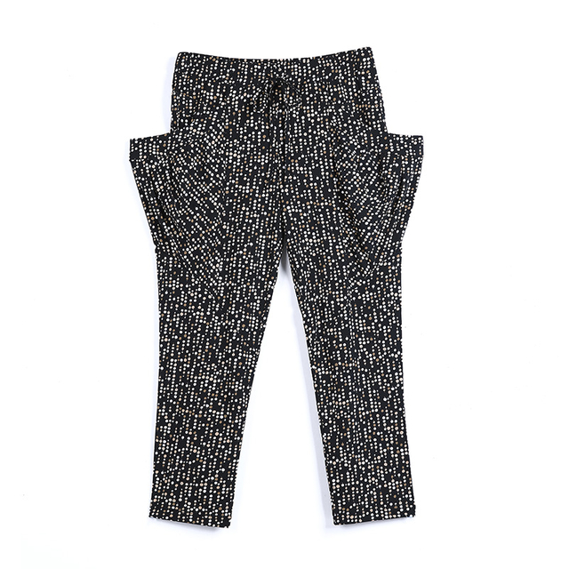 B770 Print knit big pouch-pocket tapered leg cropped pants