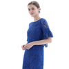T116 Women floral lace boat neck short sleeves scallop hem short blouse