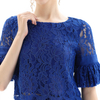 T116 Women floral lace boat neck short sleeves scallop hem short blouse