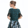 T122-1 Women 2-tone floral lace boat neck ruffled short sleeves blouse
