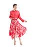 S068-8 Women Floral print chiffon asymmetric panelled long flare handkerchief skirt