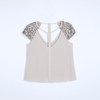 N976 Women Silk CDC V-neck cut out sequin embellished sleeve party top