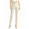 P128 Women Perforated Faux suede combo Ponte knit elasticated waist slim fit pants
