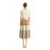 S125 Women Faux suede color-block full circle sunburst pleated midi skirt