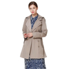 C141 Women Water resistant notch collar hooded double breasted trench coat.
