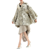 C142 Women Metallic bubble jacquard notch collar over size ruffle detailed double breasted over coat