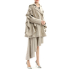 C143 Women Faux suede notch collar over size ruffle detailed double breasted winter over coat