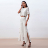 P219 Women All-over floral lace asymmetric cascading ruffles party pants