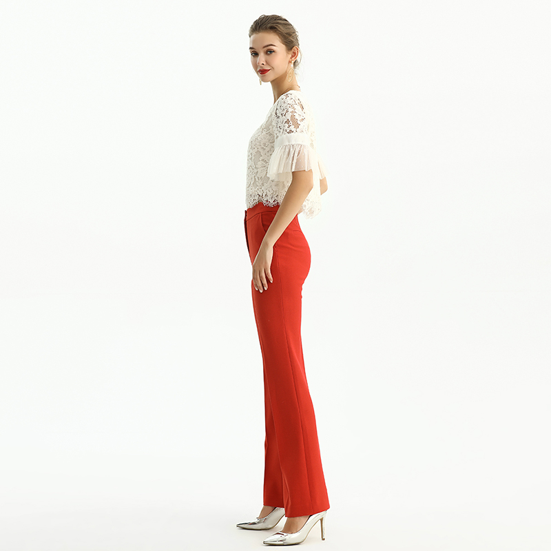 P147-5 Women Polyester crepe mid-rise straight leg tailored trousers