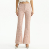 P164-1 Women Scattered sequin floral lace mid-rise boot-cut tailored evening trousers