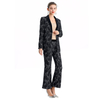 P158 Women Bonded sequin lace mid-rise boot-cut evening cropped pants