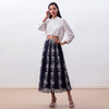 S127-1 Women Roses embroidered mesh scallop hem A-line midi skirt