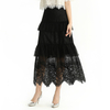 S167 Women Sequin embellished lace Swiss dot tulle tiered ruffle long evening skirt