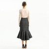 S168-2 Women Metallic jacquard trumpet ruffle hem mermaid midi skirt