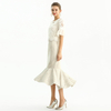 S168 -1 Women Faux suede perforated flounced ruffle mermaid midi skirt