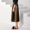 C027A Women Metallic printed color-block full circle sunburst pleated evening midi skirt