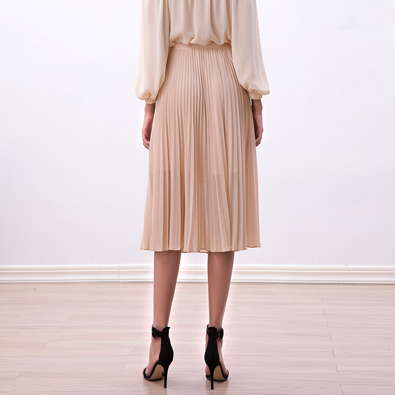 S176-1 Women Solid georgette full circle sunburst pleated midi casual skirt