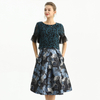 S137-1 Women Metallic floral jacquard inverted pleat A-line midi skirt