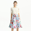 S137 Women Floral print inverted pleat A-line midi skirt