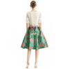 S137-3 Women Floral heavy jacquard inverted pleat A-line midi skirt