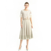 S126 Women Faux suede lace trimmed full circle sunburst pleated midi skirt
