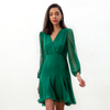 D272 Women Silk crinkle chiffon long puff sleeves flounced mini dress